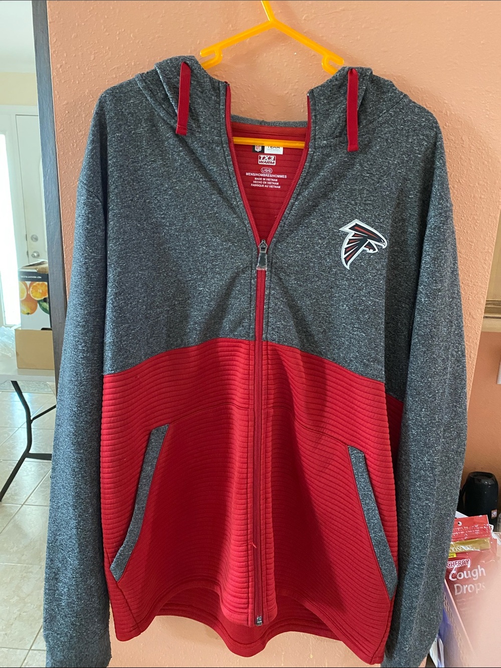 Atlanta Falcons NFL Team Apparel Red Gray Full Zip Hoodie Sweatshirt Mens Large